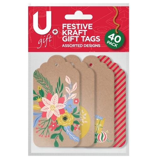 Festive Kraft Gift Tags - 40 Pack