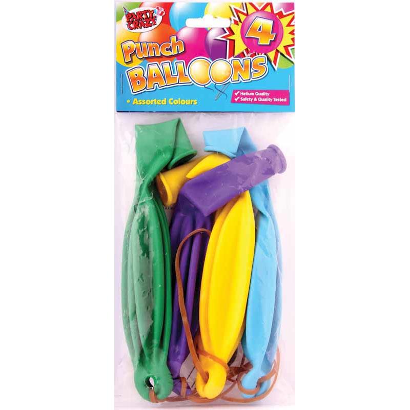 Punch Balloons - 4 Pack Assorted Bright Colours Party Fun Kids Toy