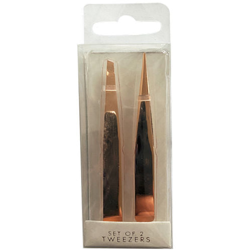 Rose Gold Tweezers 2 Pack - Precision Eyebrow Tweezers for Hair Removal and Grooming