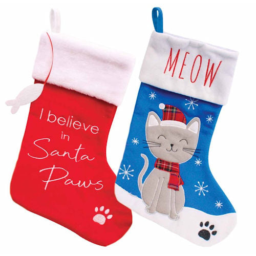 Christmas Plush Cat Stocking - Assorted Designs Holiday Pet Gift Holder Decoration