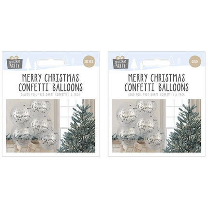 Merry Christmas Confetti Balloons - Assorted 5 Pac