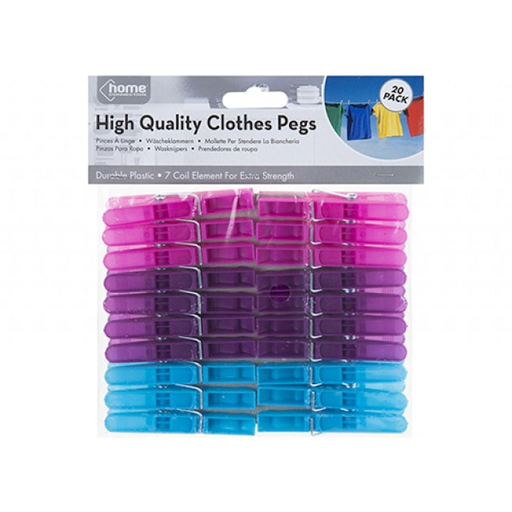 Plastic Clothes Pegs - 20 Pack Durable Laundry Essentials Multi Purpose Clothespins Strong Grip Household Utility