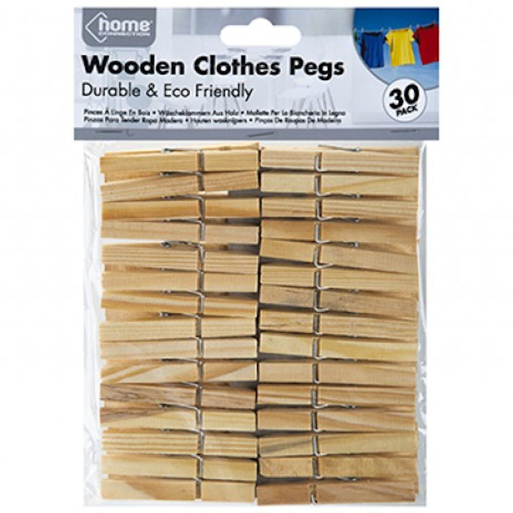 Wooden Clothes Pegs - 30 Pack Traditional Laundry Essentials Eco Friendly Clothespins Durable Household Utility