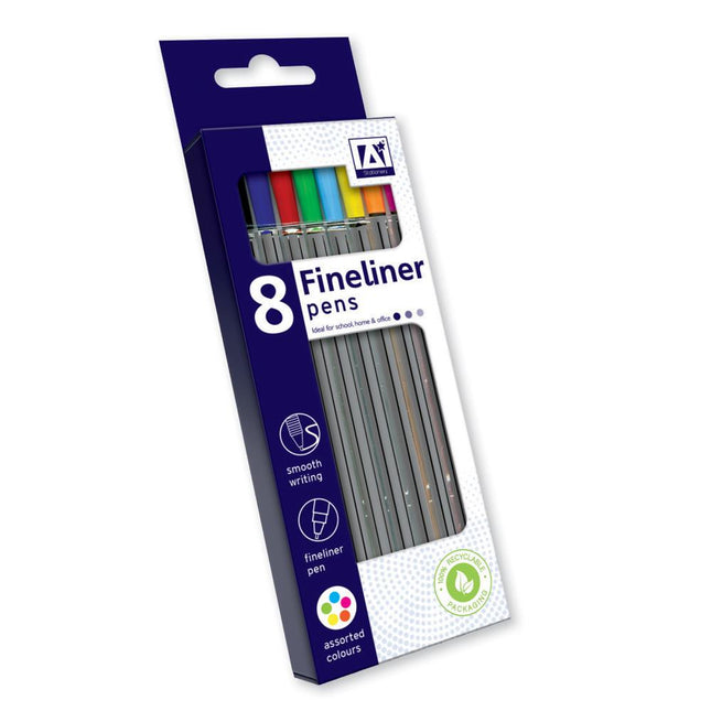 Brightly Coloured Fineliners - 8 Pack