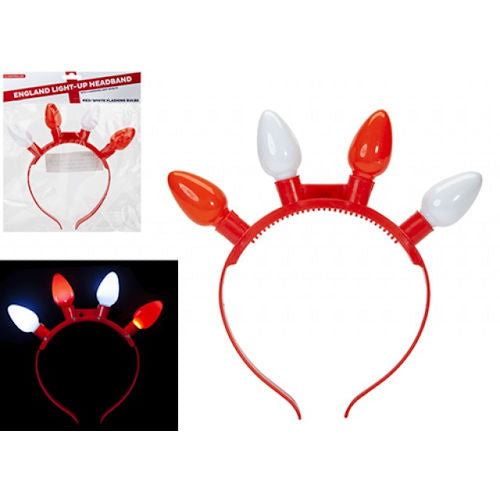 St George Red & White Headband With Bulbs - England Flag National Day Costume Accessory