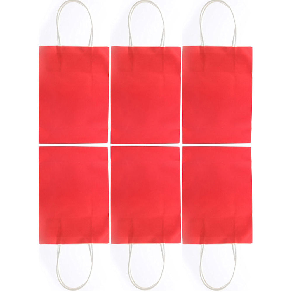 Paper Bag With Handles Single Red 6 Pack - Gift Wrapping Party Supplies Carry Bag Boutique Bulk