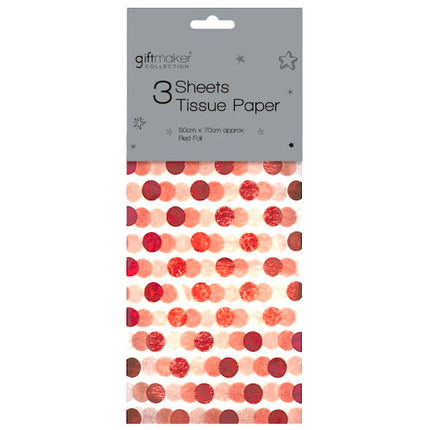 Red Foil Spot Tissue Paper - 3 Sheets 50cm x 70cm
