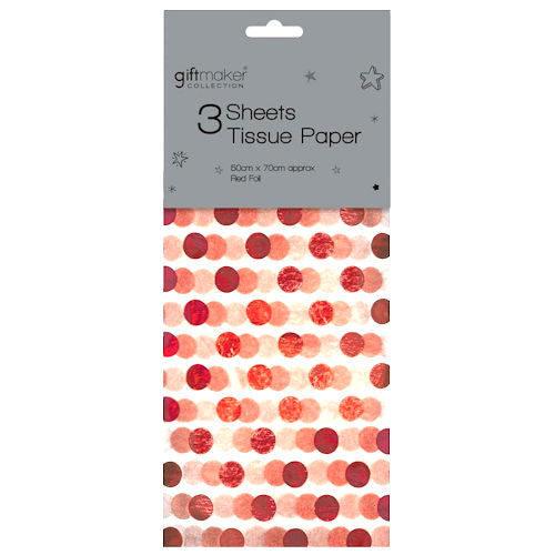 Red Foil Spot Tissue Paper - 3 Sheets 50cm x 70cm