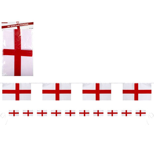 Large St George Rayon Bunting - 20" 10 Flags English National Flag Football Support