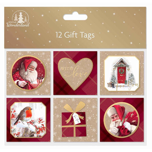 Christmas Gift Tags Traditional Tip On - 12 Pack