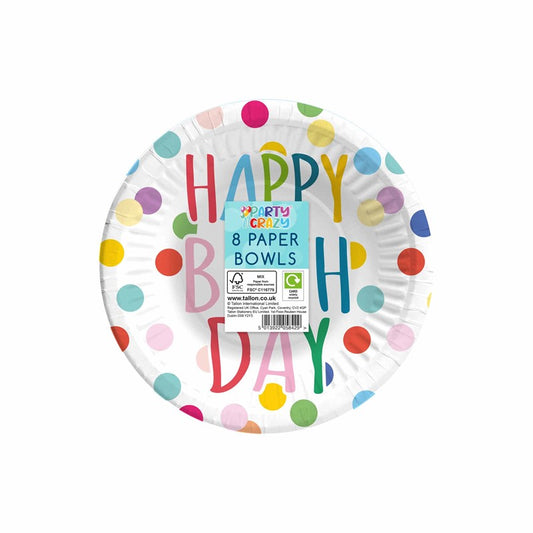  Happy Birthday Design Bowls 7" - 8 Pack Party Tableware Celebration