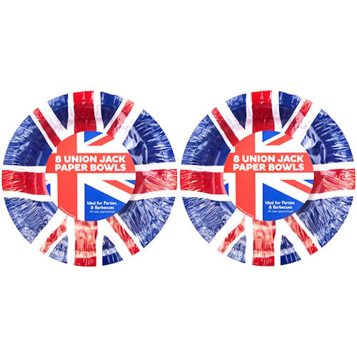 Union Jack Bowls 7.5" - 16 Pack British Flag Party Tableware BBQ