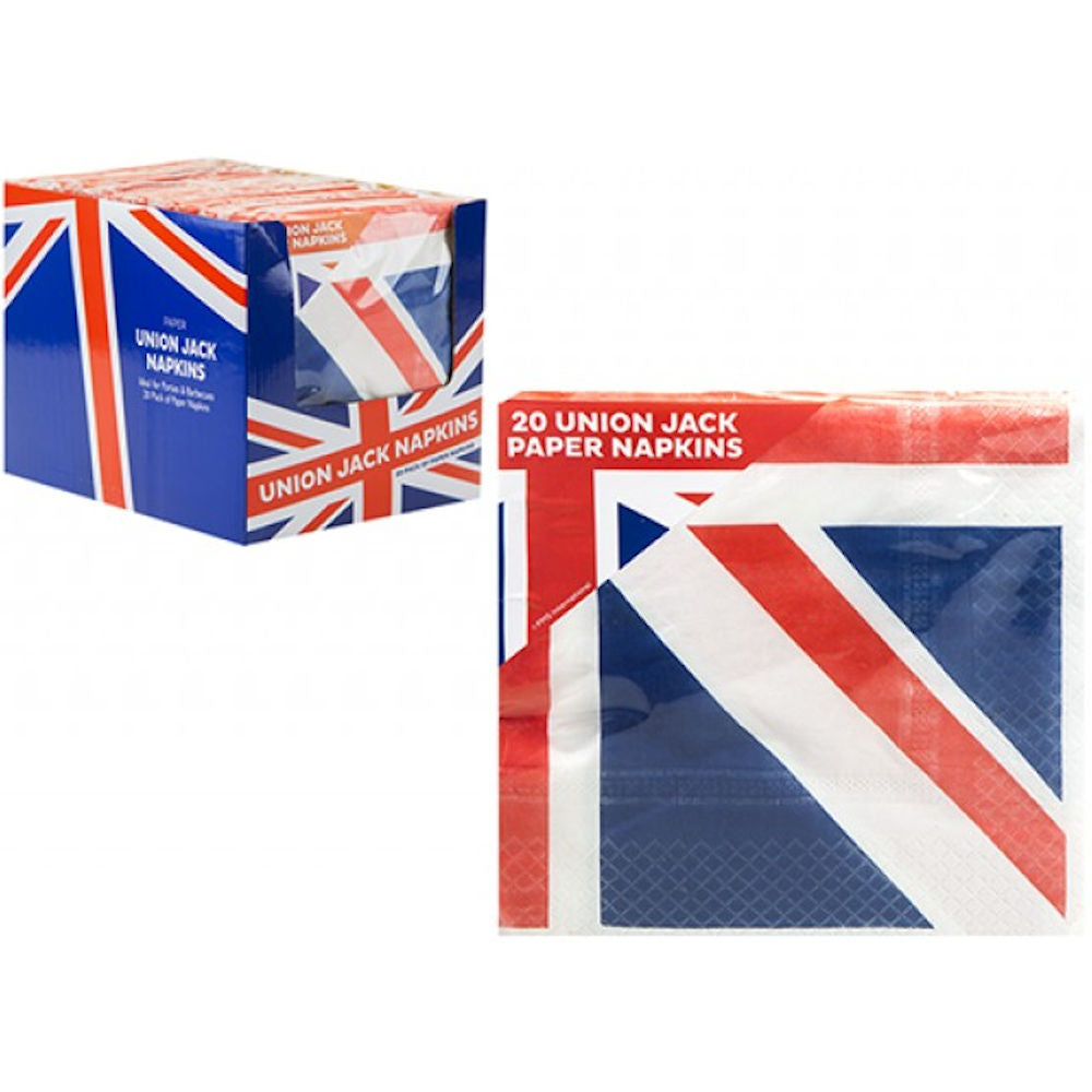 Union Jack Printed Napkins - 20 Pack British Flag Party Tableware