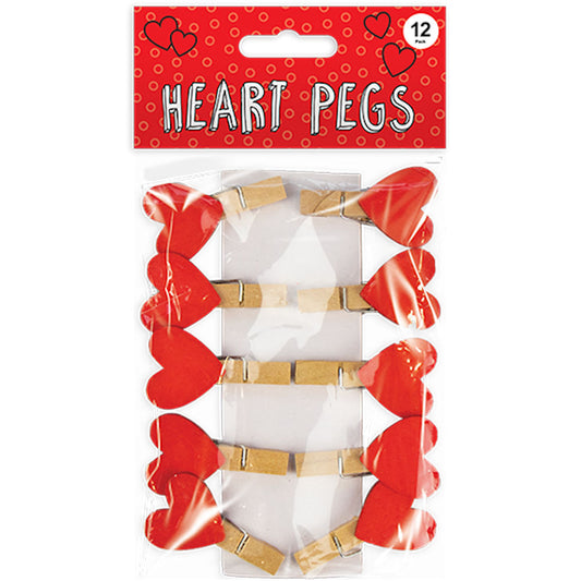 Valentine's Wooden Heart Pegs - 12 Pack