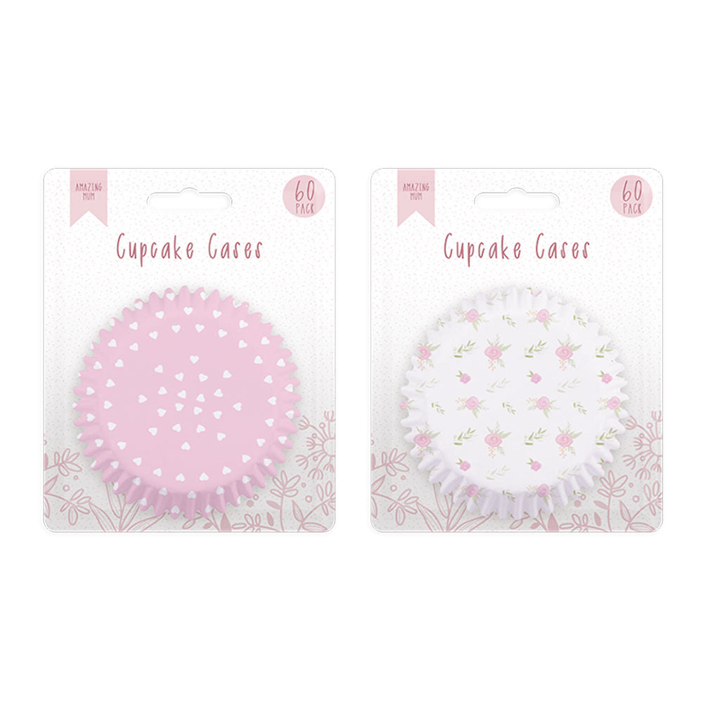 Mother's Day Printed Cupcake Cases - Assorted 60 Pack Decorative Baking Muffin Accessories