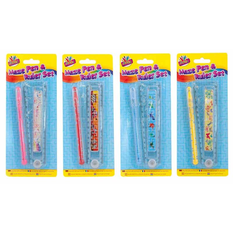 Maze Pen & Ruler Set - Assorted Colour Maze Puzzle Writing Drawing Stationery