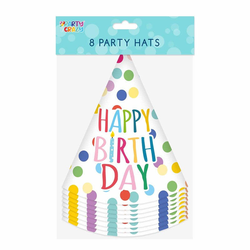 Happy Birthday Design Party Hats - 8 Pack Celebration Fun Accessories