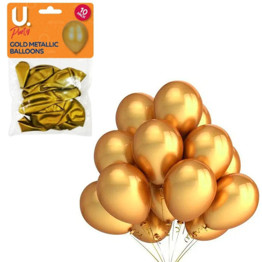 Gold Metallic Balloons - 10 Pack